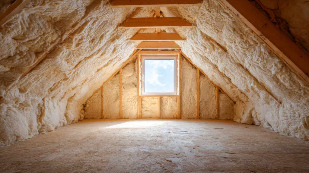 Spray foam insulation in an attic in Charlotte