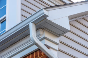 White half round gutters on a home in Charlotte