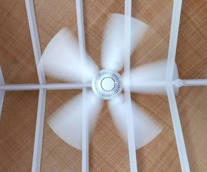 A ceiling fan turning